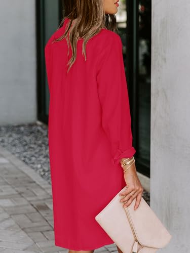 Womens Button Down Shirt Dresses with Pockets Cotton Button Up Tunics Long Sleeve Solid High Low Blouse Tops