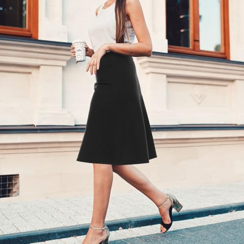 Women’s A-Line Circle Skater Knee Length Skirt- Elastic Waist Business Office Skirt
