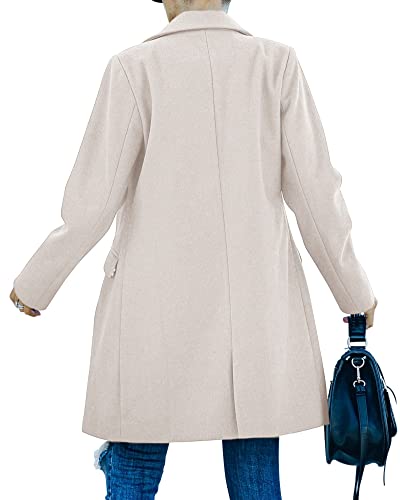 Womens Long Sleeve Wool Blend Pea Coat Lapel Notched Collar Warm Midi Casual Jacket Overcoat