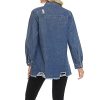 Womens Denim Ripped Distressed Button Down Mid Long Casual Jean Jackets