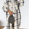 Women's Long Flannel Plaid Jacket Shacket Cozy Lapel Button Down Shirt Jacket Fuzzy Trench Coat