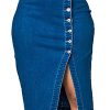 Women's Plus Size Stretchy Fit Denim Skirt Midi High Waist Bodycon Jean Skirt Casual Slit Below Knee Pencil Skirt