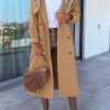 Women's Long Coat Notched Lapel Collar Double Breasted Pea Coat Winter Elegant Wool Blend Over Coats Jackets