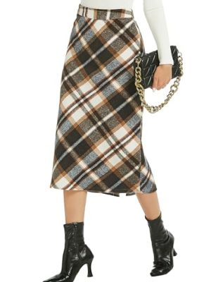 Womens Flannel Plaid Straight Vintage A Line Midi Length Long Pencil Skirt