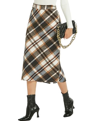 Womens Flannel Plaid Straight Vintage A Line Midi Length Long Pencil Skirt