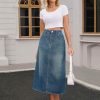 Women's Denim Skirt High Waisted Split Back Pockets Casual Pencil Midi Jean Skirts