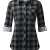 Womens Soft Knitted Shirts Stretchy Roll Up Long Sleeve Dressy Casual Button Down Shirt Work Blouse Tops