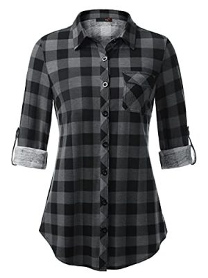 Womens Soft Knitted Shirts Stretchy Roll Up Long Sleeve Dressy Casual Button Down Shirt Work Blouse Tops