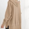 Womens Fashion 2025 Oversized Long Sleeve Hoodie Button Down V Neck Sweatshirt Side Slit Casual Pullover Tops