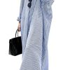 Women's Casual Long Sleeve Button Down Loose Striped Cotton Maxi Shirt Dress