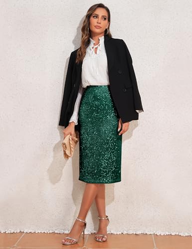 Women's High Waist Sequin Skirt Sparkly Midi Skirts Party Cocktail Bodycon Back Slit