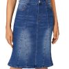 Women's Denim High Waisted Knee Length Pencil Mermaid Stretch Jean Skirt