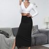 Women's Split Ribbed Knit Bodycon Maxi Skirt High Waisted Side Slit Pencil Long Skirts Summer Trendy 2025