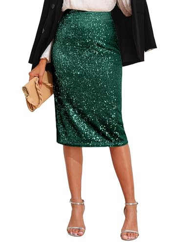Women's High Waist Sequin Skirt Sparkly Midi Skirts Party Cocktail Bodycon Back Slit
