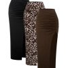 Women's 3 Pack Sexy Split Thigh Ruched Bodycon High Waisted Leopard Maxi Pencil Skirts