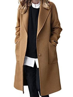 Women's Winter Casual Single Breasted Long Wool Coat Formal Office Wool Overcoat