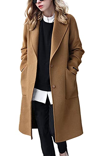 Women's Winter Casual Single Breasted Long Wool Coat Formal Office Wool Overcoat