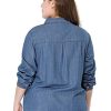 Women's Plus Size Button Down Long Sleeve Chest Pocket Chambray Shirts 2025