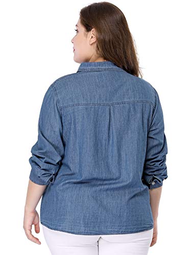 Women's Plus Size Button Down Long Sleeve Chest Pocket Chambray Shirts 2025