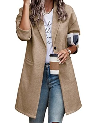 Women Plaid Shacket Jacket Trendy Fall Casual Button Wool Blend Tartan Trench Coat Winter Clothing with Pockets