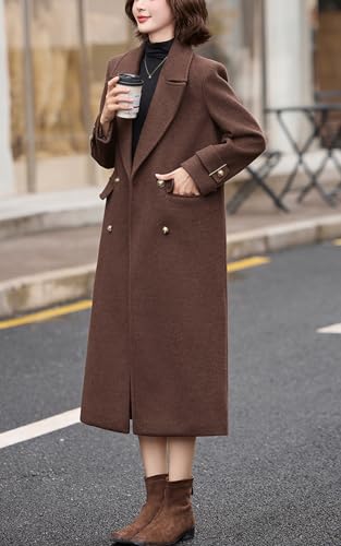 Women's 2025 Winter Double Breasted Wool Coat Warm Midi Long Dressy Trench Coat Peacoat