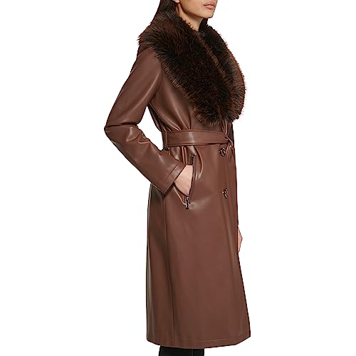 Women's Leather & Faux Fur Belted Trench Coat
