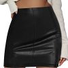 Women Basic High Waisted Mini Short Pencil Bodycon Faux Leather Skirt