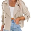 Women Crop Double Breasted Trench Coat Raglan Sleeve Work Office Cropped Jacket With Pockets