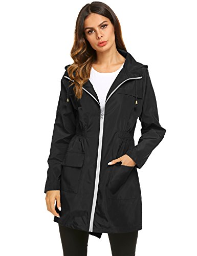 Women Waterproof Lightweight Rain Jacket Active Outdoor Hooded Raincoat