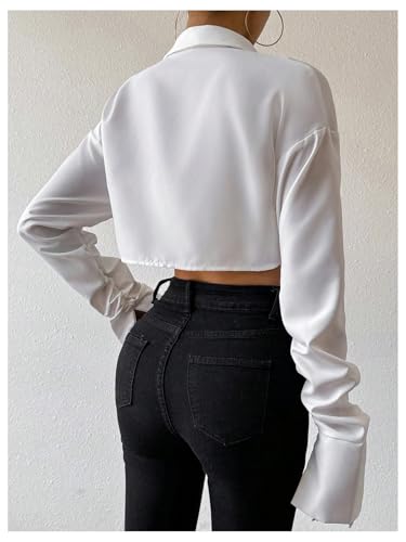 Women's Cropped Button Down Shirts Long Sleeve Collared Crop Tops Office Work Business Outfits