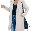 Womens Long Sleeve Wool Blend Pea Coat Lapel Notched Collar Warm Midi Casual Jacket Overcoat