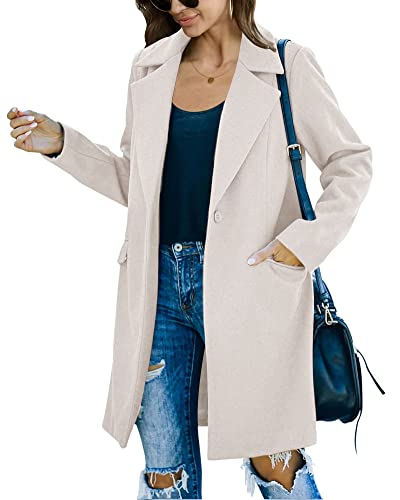 Womens Long Sleeve Wool Blend Pea Coat Lapel Notched Collar Warm Midi Casual Jacket Overcoat