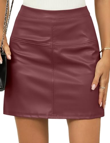 Women's PU Leather Mini Skirt High Waist Bodycon Pencil Skirt Stretch Faux Leather Built-in Shorts