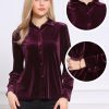 Vintage Velvet Top for Women Fall Winter Collared Long Sleeve Button Down Shirt