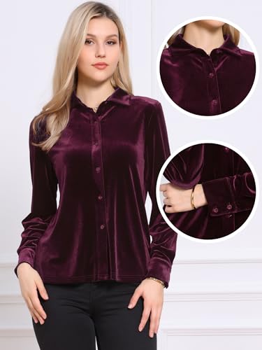 Vintage Velvet Top for Women Fall Winter Collared Long Sleeve Button Down Shirt
