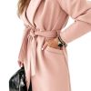 Womens Notched Lapel Collar Coats Open Front Long Jackets Overcoat with Belt