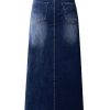 Womens Long Denim Skirt Casual A-Line Stretch Jean Skirt for Women High Waisted Vintage Denim Maxi Skirt with Pockets Blue