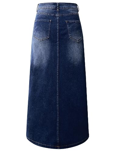 Womens Long Denim Skirt Casual A-Line Stretch Jean Skirt for Women High Waisted Vintage Denim Maxi Skirt with Pockets Blue