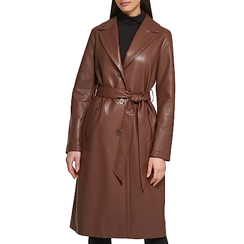 Women's Leather & Faux Fur Belted Trench Coat