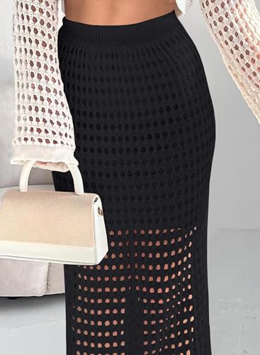 Womens Sexy Eyelet Crochet Knit Ankle Length Long Pencil Straight Skirts