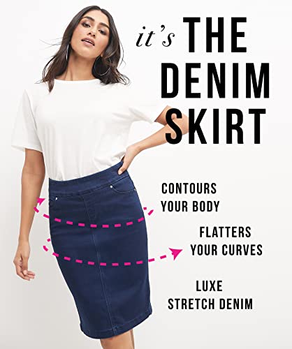 Women’s Ease into Comfort Pull-On Stretch Denim Skirt – Soft Jean Fabric, Flattering Slim Fit, All-Day Comfort