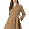 Women's Single Breasted Coat A Line Mid-Long Peacoats Outerwear Winter Coats