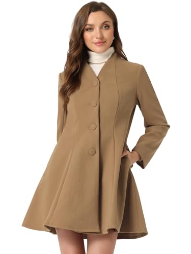 Women's Single Breasted Coat A Line Mid-Long Peacoats Outerwear Winter Coats
