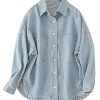 Women Denim Jacket Shacket Long Sleeve Oversize Boyfriend Jean Jacket Shirt