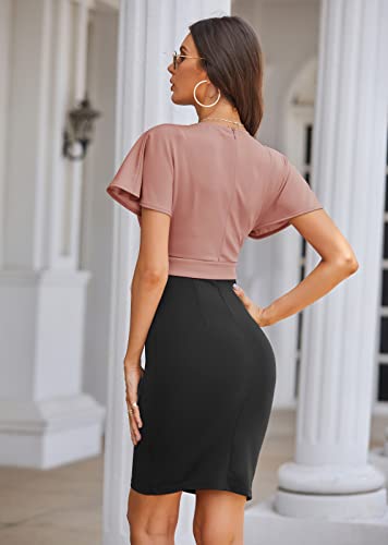 Women's Business Pencil Dress Short Sleeve Wedding Guest Office Work Dresses Cocktail Party