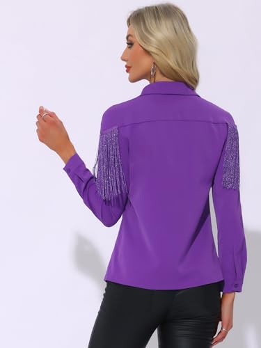 Women's Western Fringe Blouse Long Sleeve Button Down Disco Cowgirl Shirts