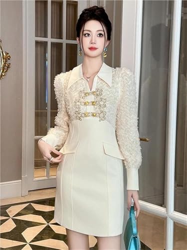 Women's Office Work Dress Mock Two Piece Shirt Dress Lapel Slim Fit Short Business Casual Pencil Skirt