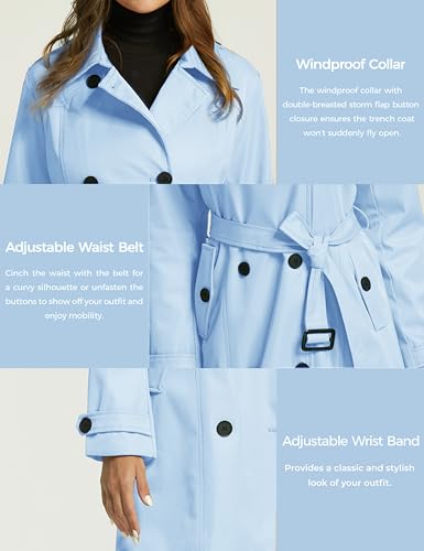 Women's Waterproof Trench Coat Classic Lapel Outerwear Coat with Belt