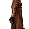 Womens Classic Coat Lapel Collar Open Front Belted Long Jacket