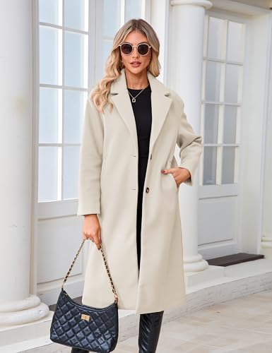 Womens Wool Coat Notch Lapel Winter Long Single Breasted Peacoat Trench Overcoat